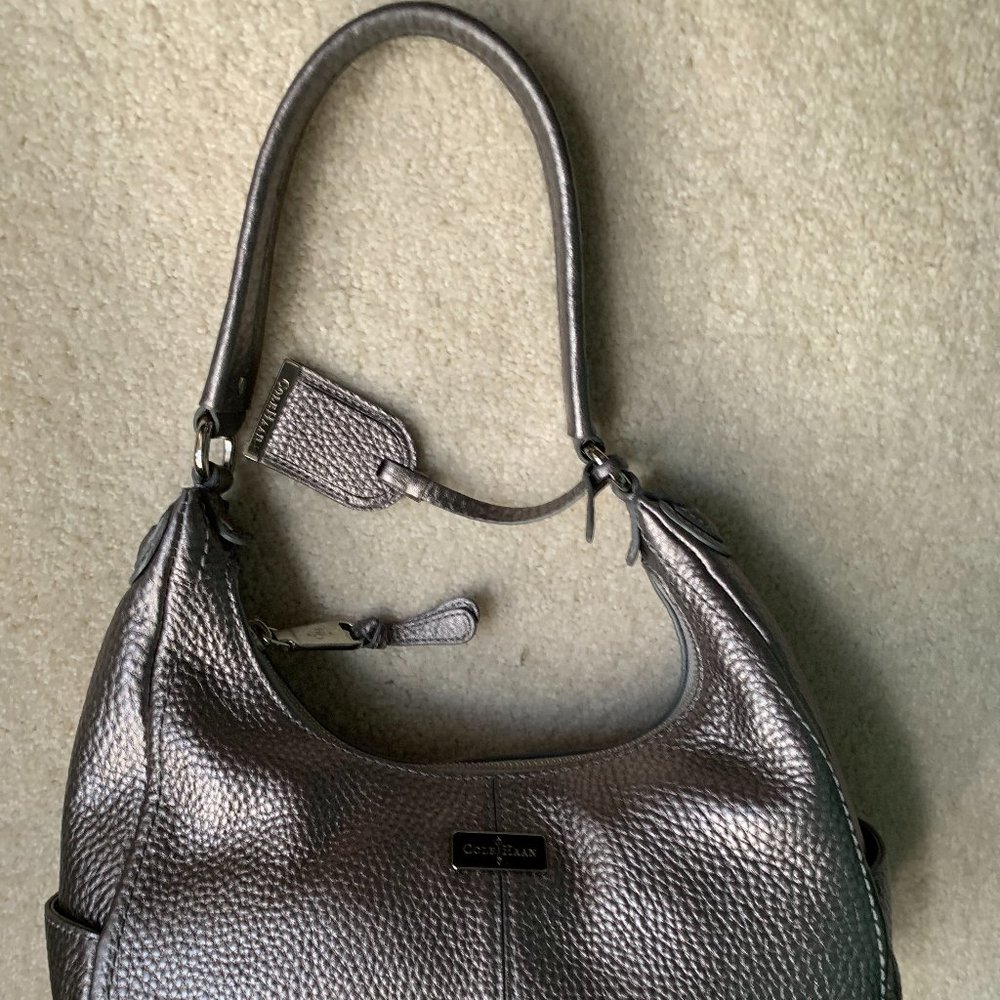 Cole Haan Pewter Pebble Leather Hobo Bag - Picture 2 of 4